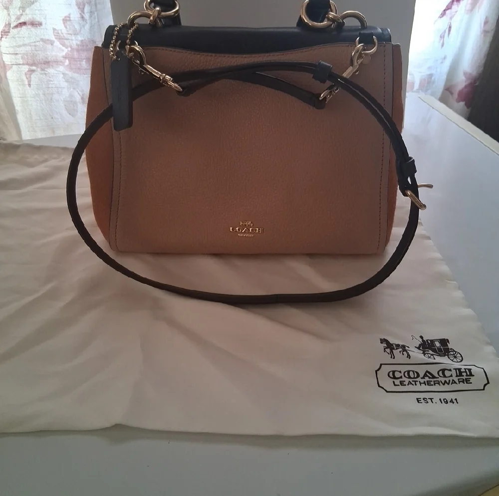 Coach Faye Leather & Suede Crossbody — NAVY BLUE & TAN - Picture 2 of 16